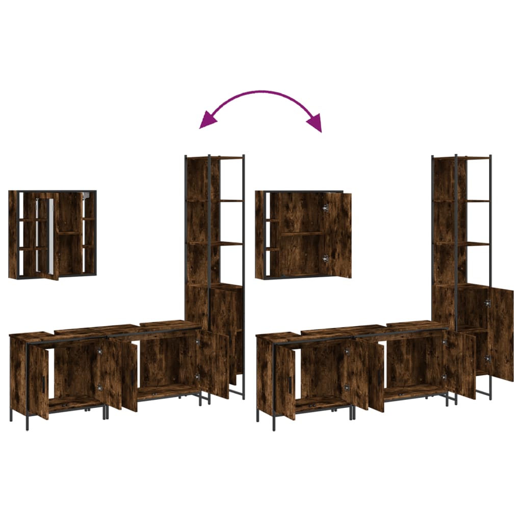 Set Mobili da Bagno 4 pz Rovere Fumo in Legno Multistrato