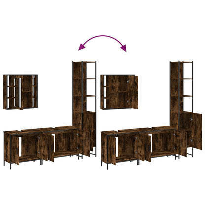Set Mobili da Bagno 4 pz Rovere Fumo in Legno Multistrato