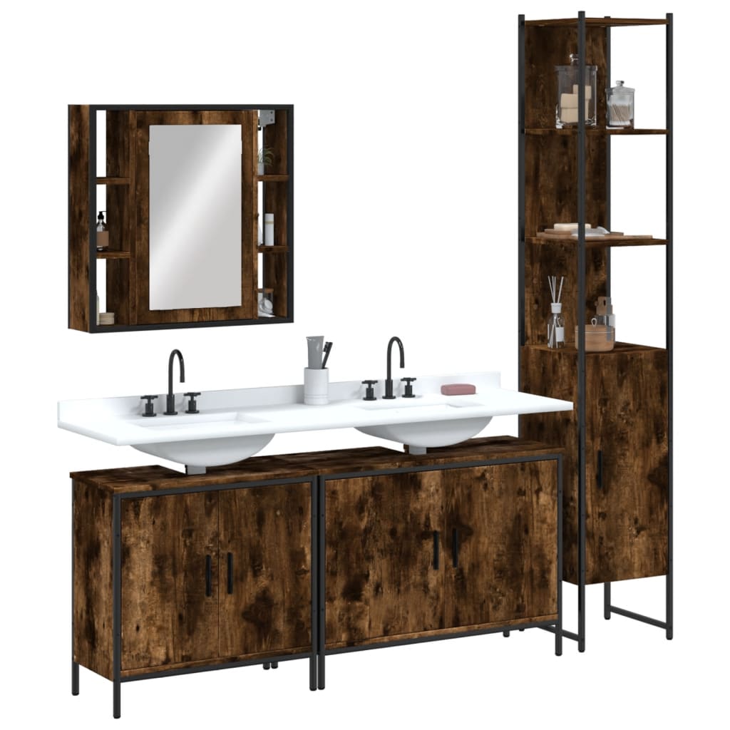 Set Mobili da Bagno 4 pz Rovere Fumo in Legno Multistrato | homemem39