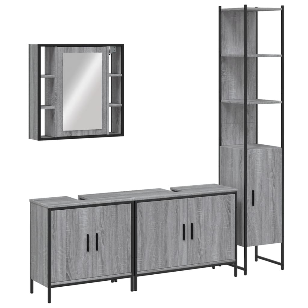 Set Mobili da Bagno 4 pz Grigio Sonoma in Legno Multistrato | homemem39