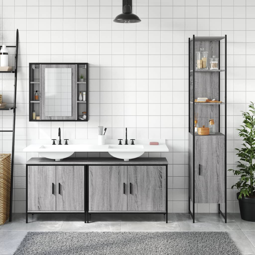 Set Mobili da Bagno 4 pz Grigio Sonoma in Legno Multistrato | homemem39