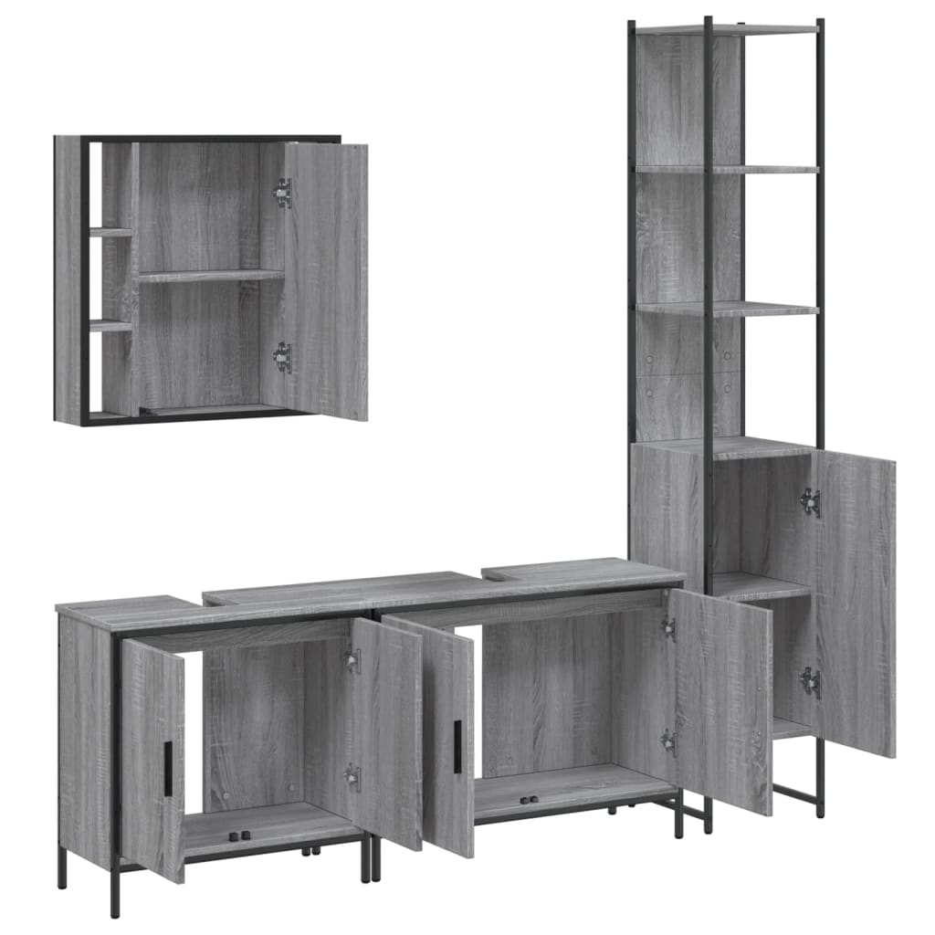 Set Mobili da Bagno 4 pz Grigio Sonoma in Legno Multistrato | homemem39