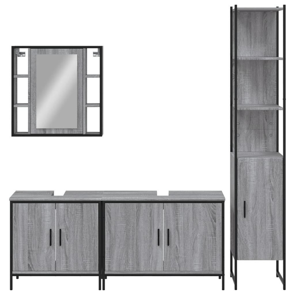 Set Mobili da Bagno 4 pz Grigio Sonoma in Legno Multistrato | homemem39