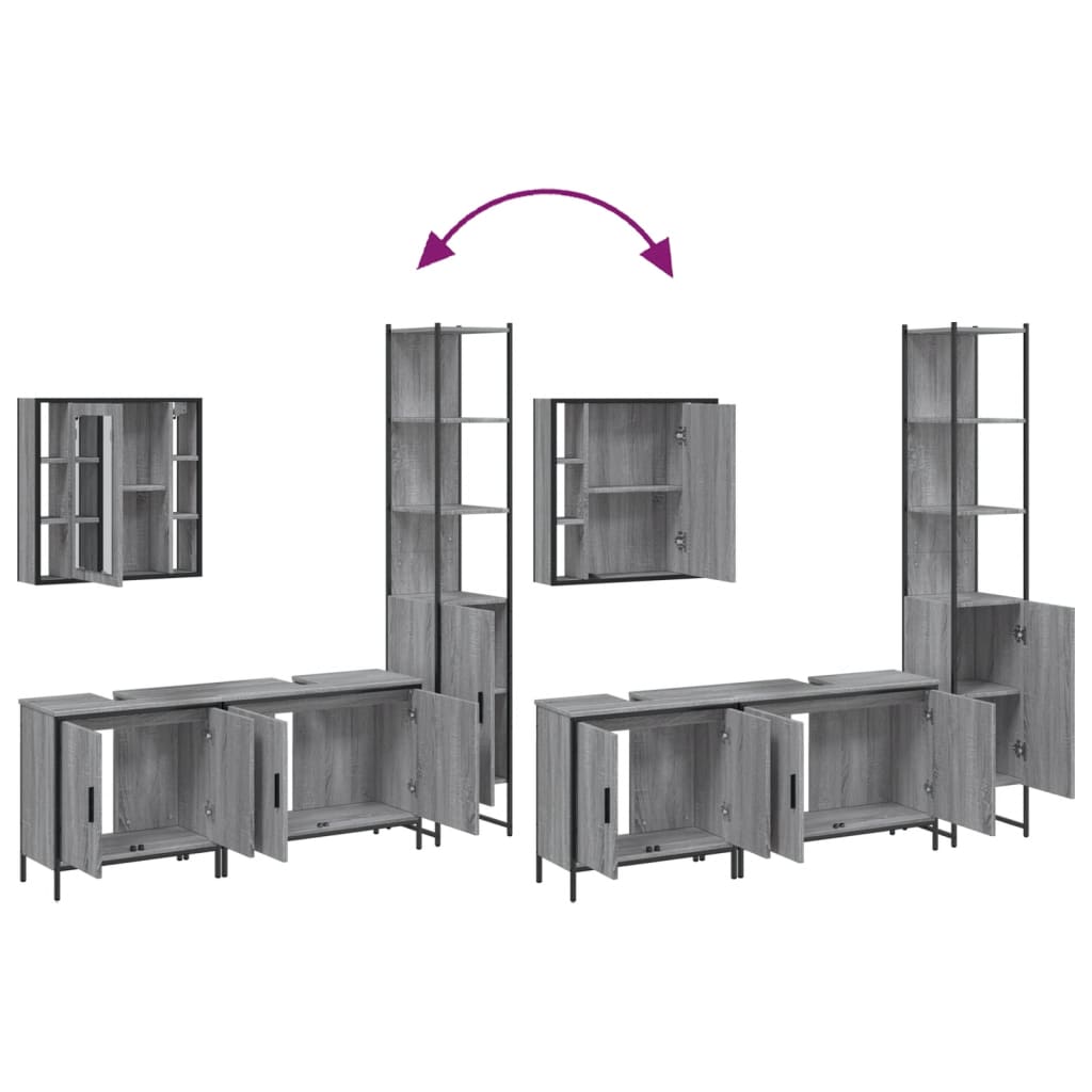 Set Mobili da Bagno 4 pz Grigio Sonoma in Legno Multistrato | homemem39