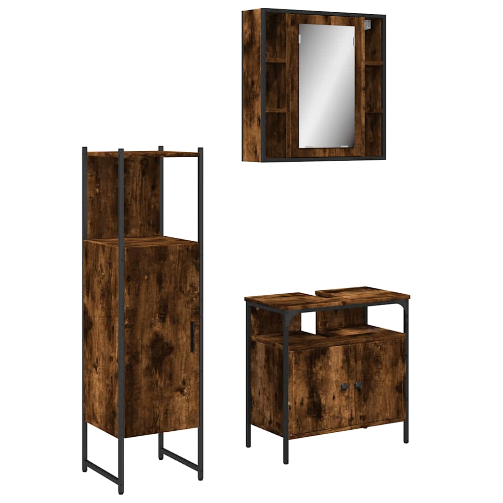 Set Mobili da Bagno 3 pz Rovere Fumo in Legno Multistrato | homemem39