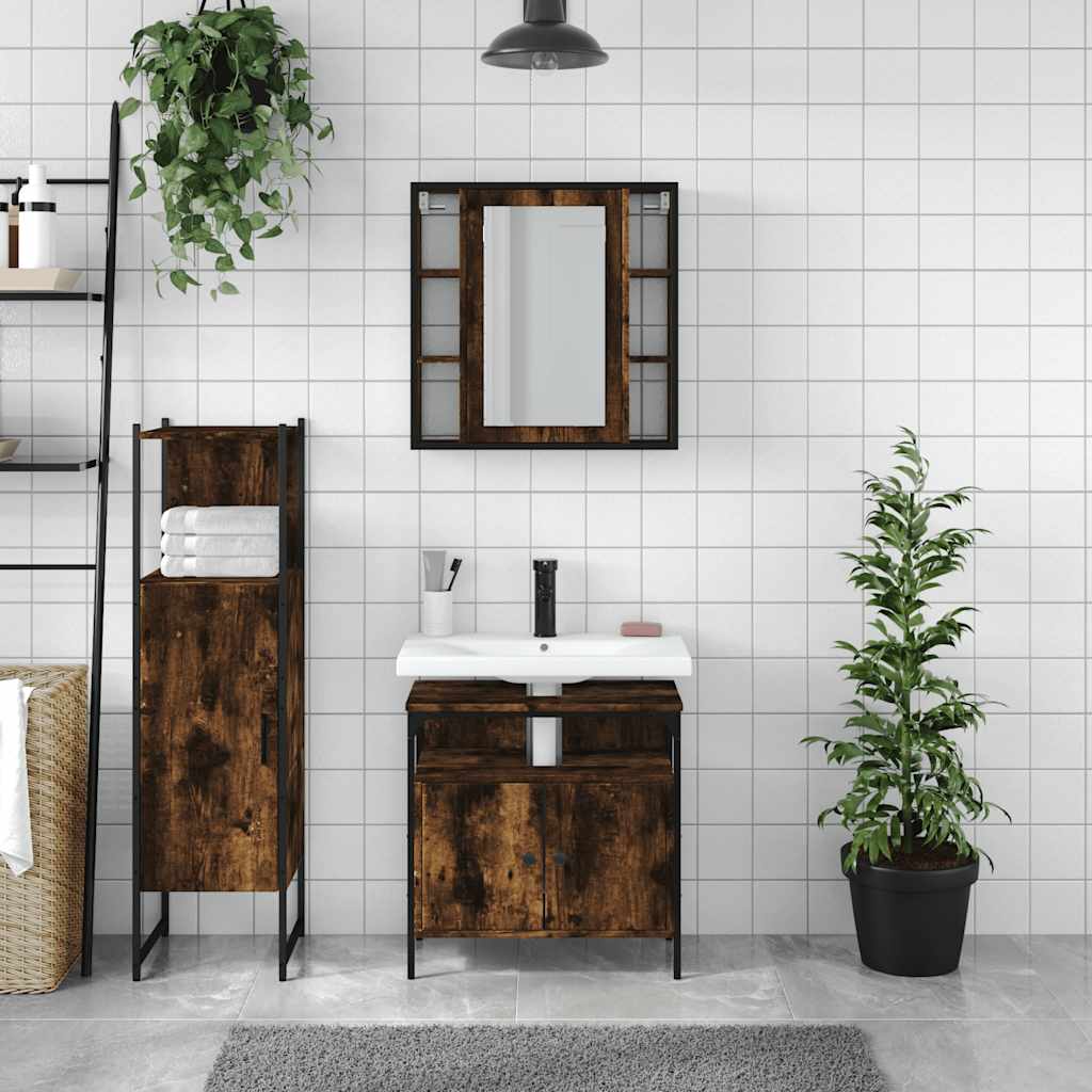 Set Mobili da Bagno 3 pz Rovere Fumo in Legno Multistrato | homemem39