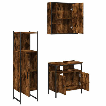 Set Mobili da Bagno 3 pz Rovere Fumo in Legno Multistrato | homemem39