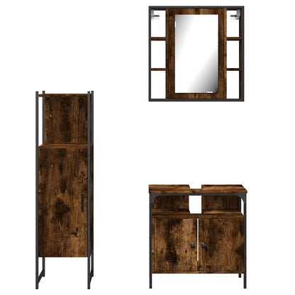 Set Mobili da Bagno 3 pz Rovere Fumo in Legno Multistrato | homemem39