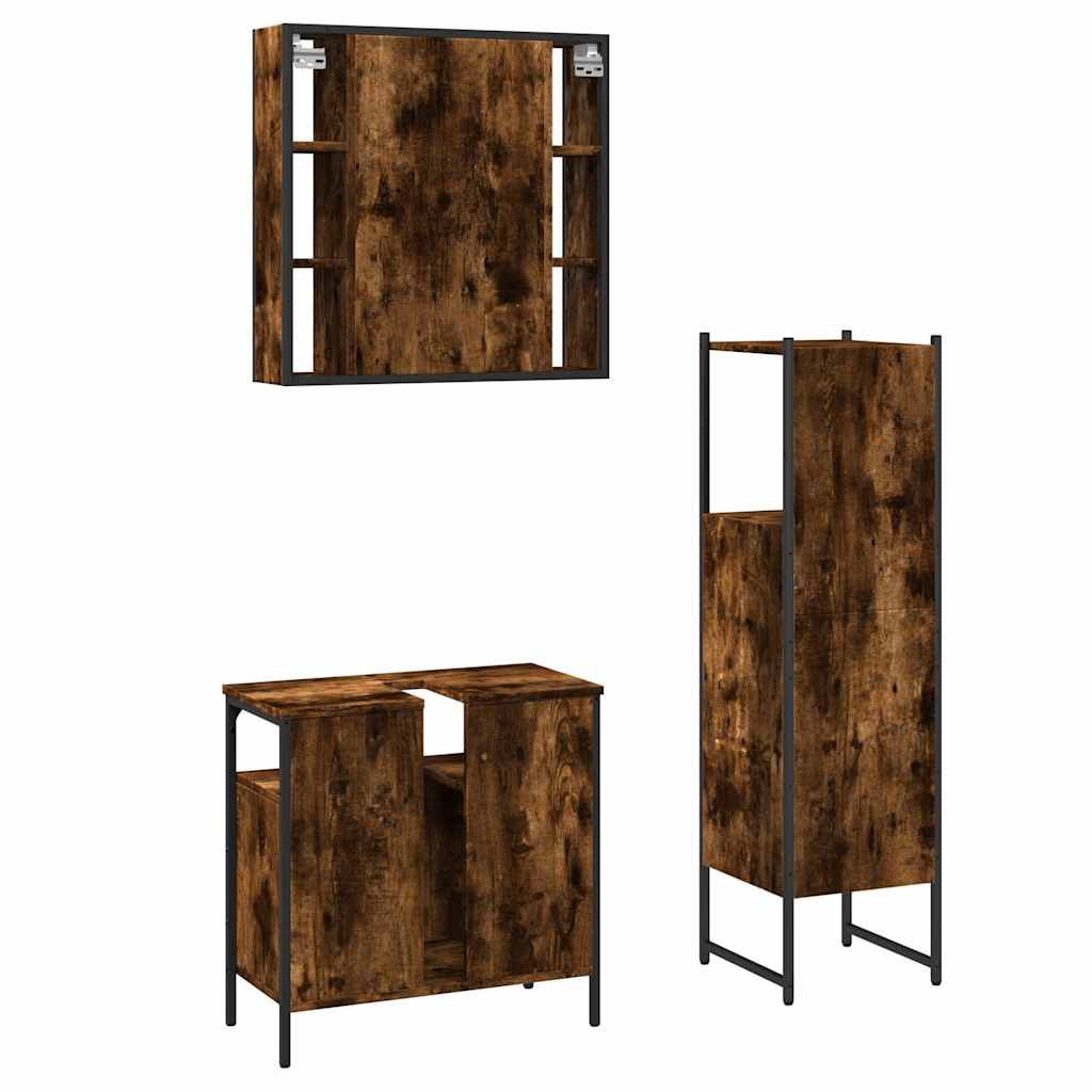 Set Mobili da Bagno 3 pz Rovere Fumo in Legno Multistrato | homemem39