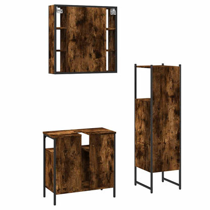 Set Mobili da Bagno 3 pz Rovere Fumo in Legno Multistrato | homemem39