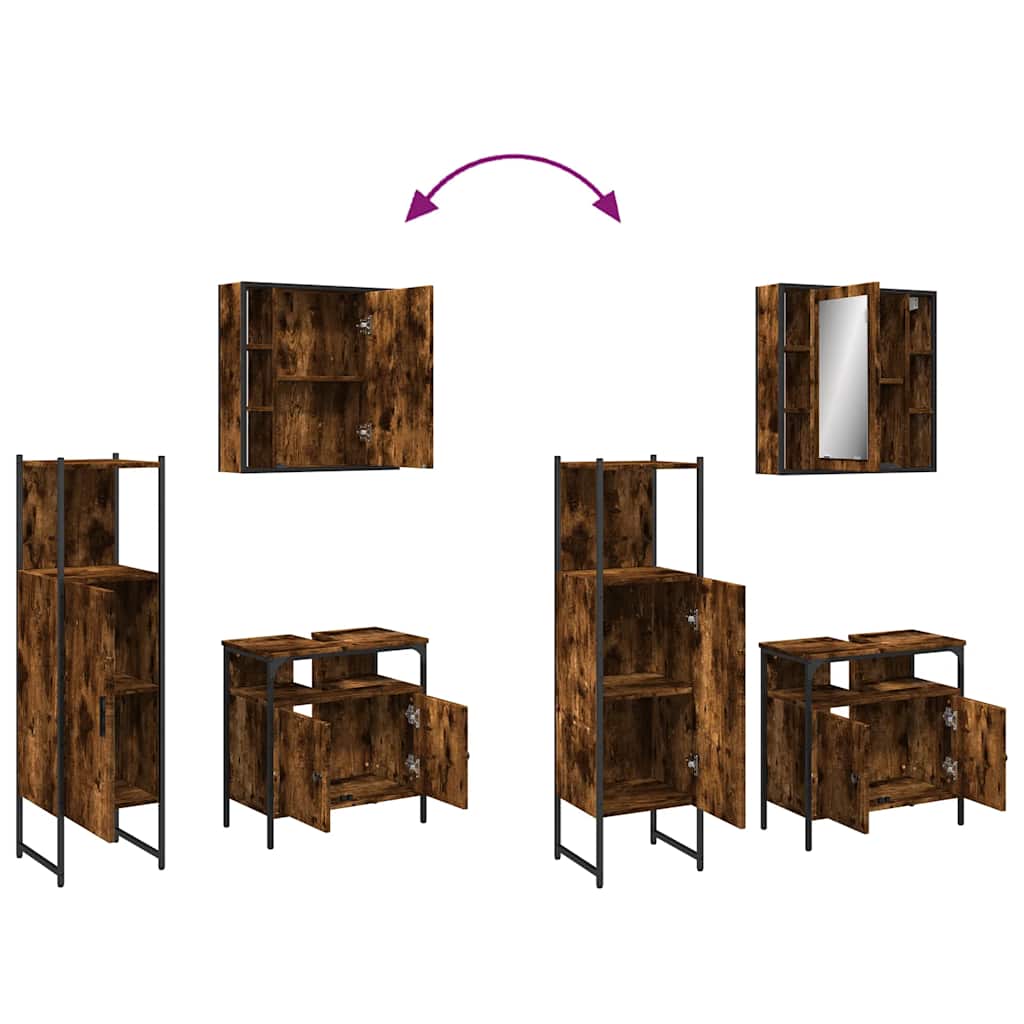 Set Mobili da Bagno 3 pz Rovere Fumo in Legno Multistrato | homemem39