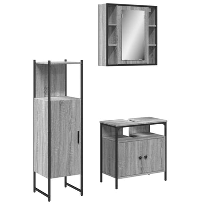 Set Mobili da Bagno 3 pz Grigio Sonoma in Legno Multistrato | homemem39