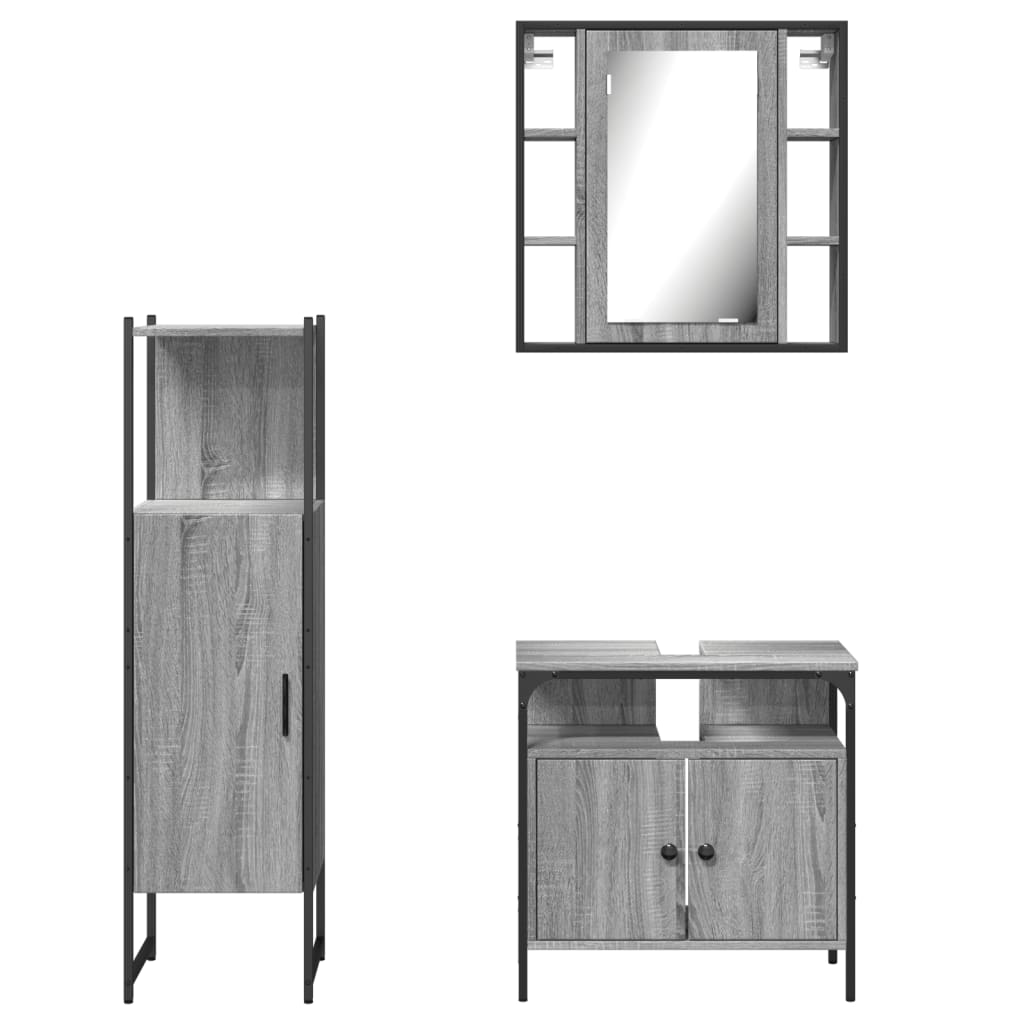 Set Mobili da Bagno 3 pz Grigio Sonoma in Legno Multistrato | homemem39