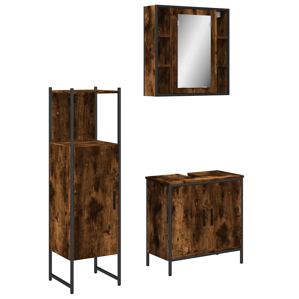 Set Mobili da Bagno 3 pz Rovere Fumo in Legno Multistrato | homemem39
