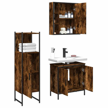 Set Mobili da Bagno 3 pz Rovere Fumo in Legno Multistrato