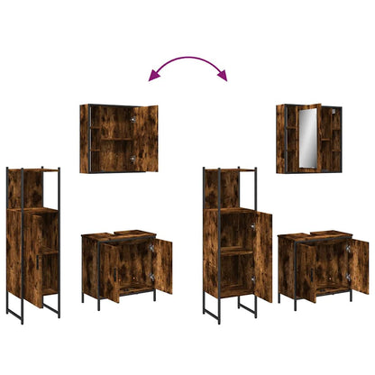 Set Mobili da Bagno 3 pz Rovere Fumo in Legno Multistrato | homemem39