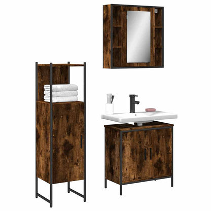 Set Mobili da Bagno 3 pz Rovere Fumo in Legno Multistrato | homemem39