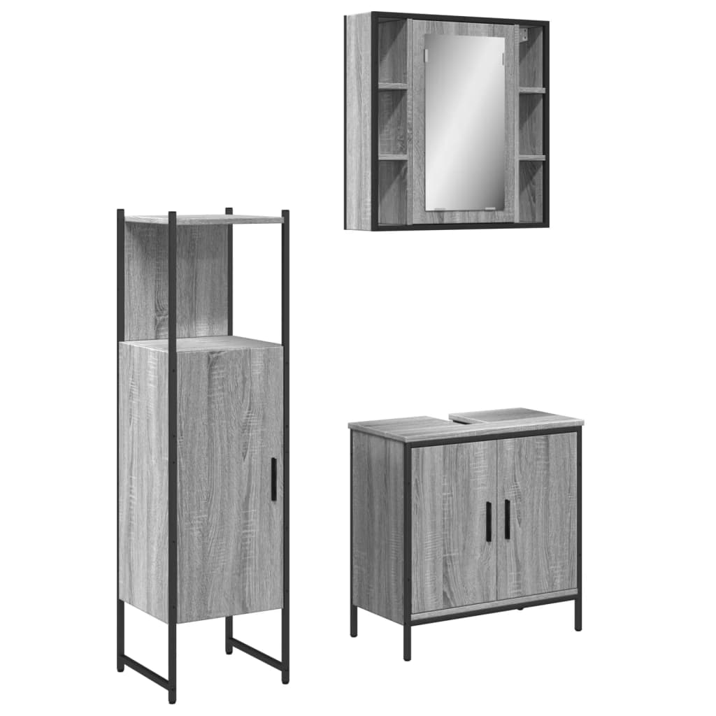 Set Mobili da Bagno 3 pz Grigio Sonoma in Legno Multistrato | homemem39