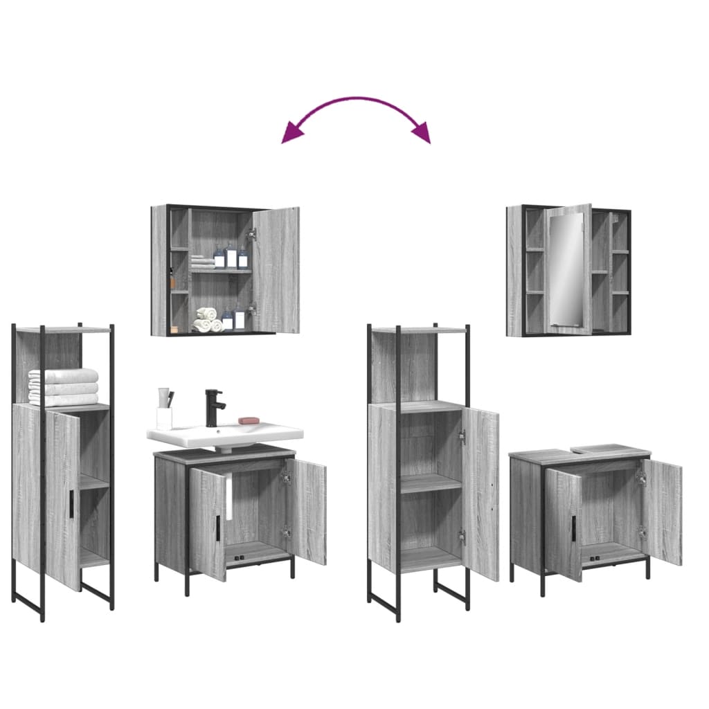 Set Mobili da Bagno 3 pz Grigio Sonoma in Legno Multistrato | homemem39