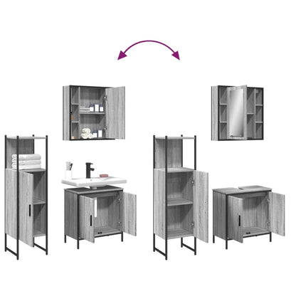 Set Mobili da Bagno 3 pz Grigio Sonoma in Legno Multistrato | homemem39