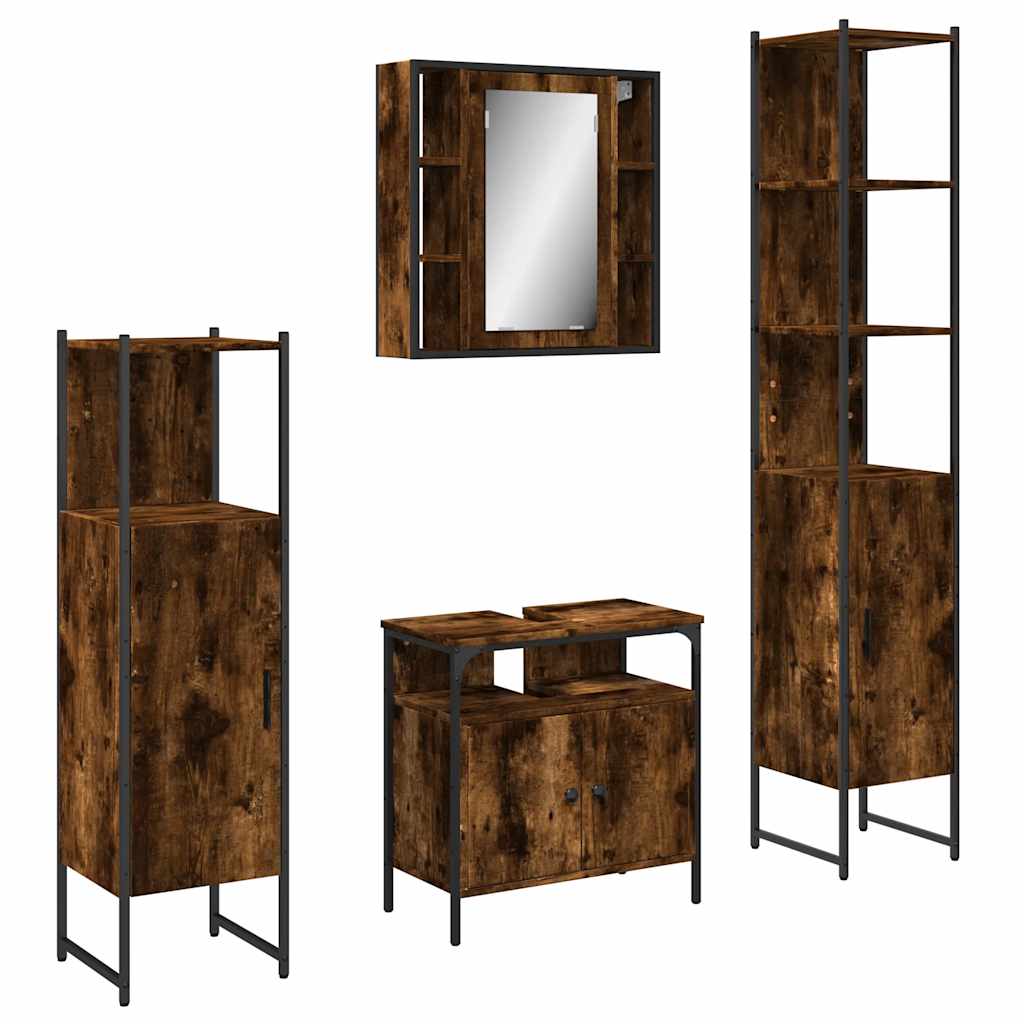 Set Mobili da Bagno 4 pz Rovere Fumo in Legno Multistrato | homemem39