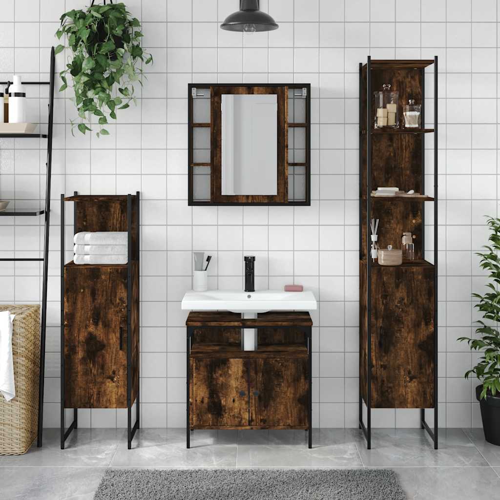 Set Mobili da Bagno 4 pz Rovere Fumo in Legno Multistrato | homemem39