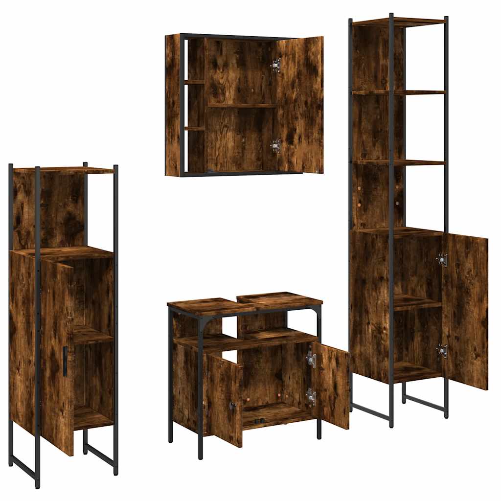 Set Mobili da Bagno 4 pz Rovere Fumo in Legno Multistrato | homemem39