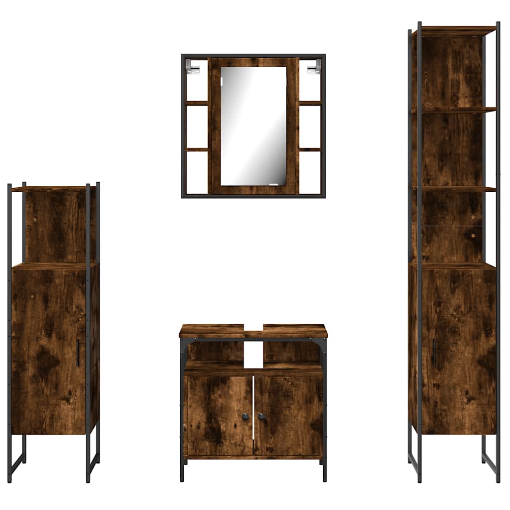 Set Mobili da Bagno 4 pz Rovere Fumo in Legno Multistrato | homemem39