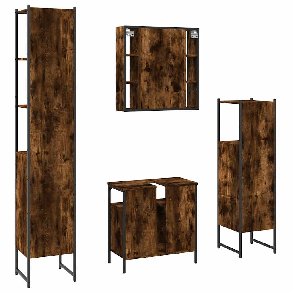 Set Mobili da Bagno 4 pz Rovere Fumo in Legno Multistrato | homemem39