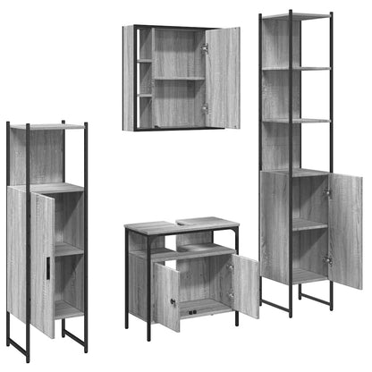 Set Mobili da Bagno 4 pz Grigio Sonoma in Legno Multistrato | homemem39