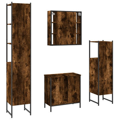 Set Mobili da Bagno 4 pz Rovere Fumo in Legno Multistrato | homemem39