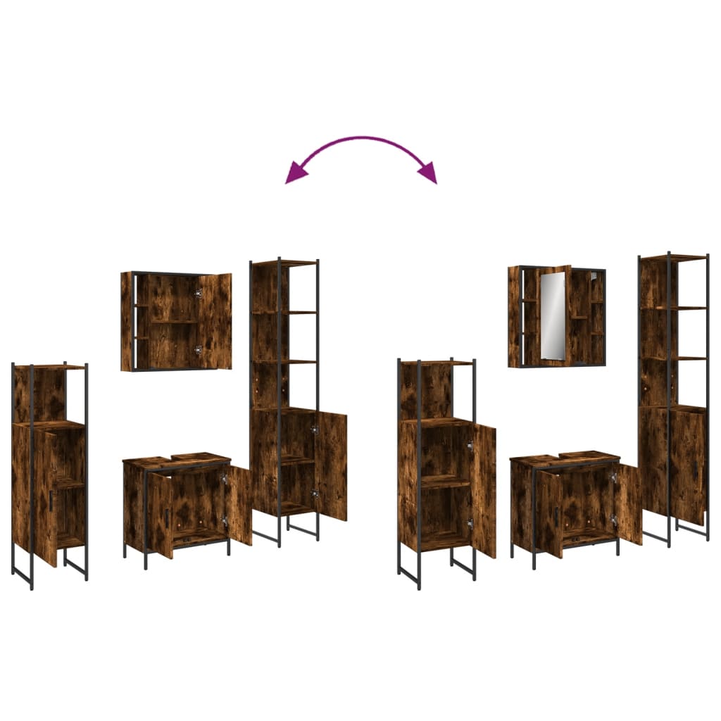 Set Mobili da Bagno 4 pz Rovere Fumo in Legno Multistrato | homemem39