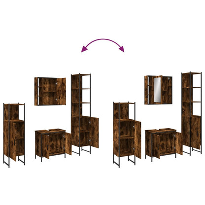 Set Mobili da Bagno 4 pz Rovere Fumo in Legno Multistrato | homemem39