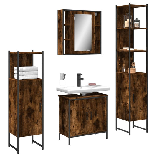 Set Mobili da Bagno 4 pz Rovere Fumo in Legno Multistrato