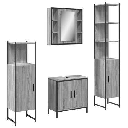Set Mobili da Bagno 4 pz Grigio Sonoma in Legno Multistrato | homemem39