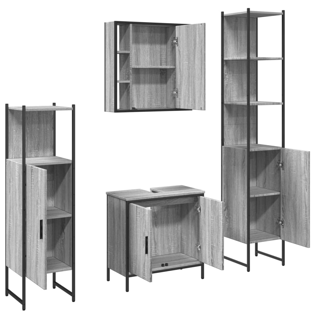Set Mobili da Bagno 4 pz Grigio Sonoma in Legno Multistrato | homemem39