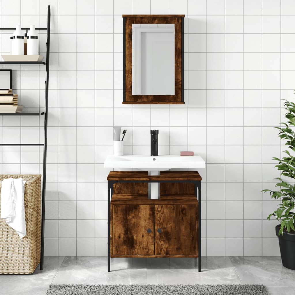 Set Mobili da Bagno 2 pz Rovere Fumo in Legno Multistrato | homemem39