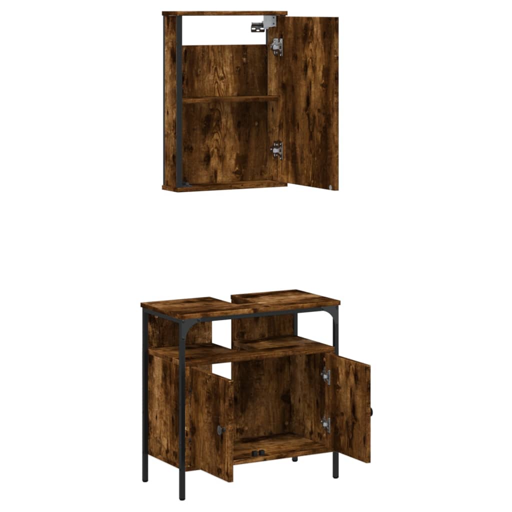 Set Mobili da Bagno 2 pz Rovere Fumo in Legno Multistrato | homemem39