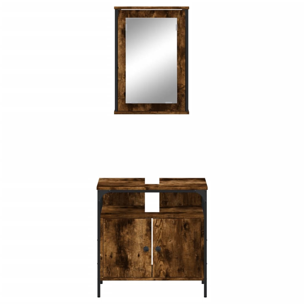Set Mobili da Bagno 2 pz Rovere Fumo in Legno Multistrato | homemem39