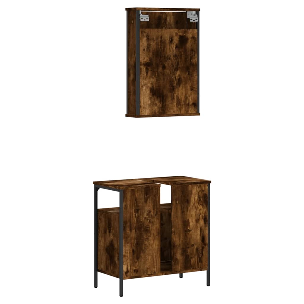 Set Mobili da Bagno 2 pz Rovere Fumo in Legno Multistrato | homemem39