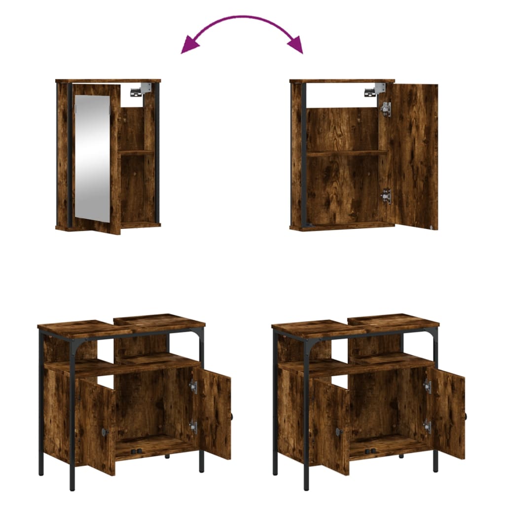 Set Mobili da Bagno 2 pz Rovere Fumo in Legno Multistrato | homemem39