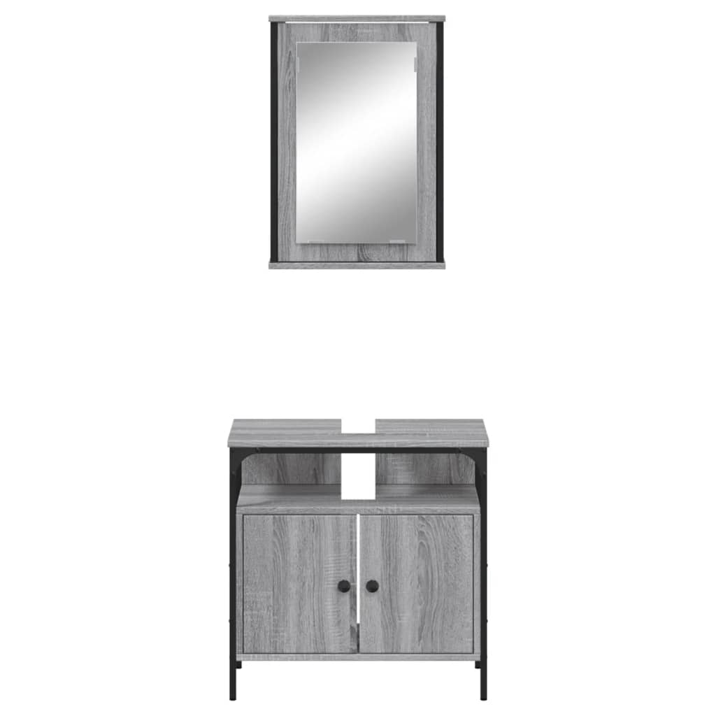Set Mobili da Bagno 2 pz Grigio Sonoma in Legno Multistrato | homemem39