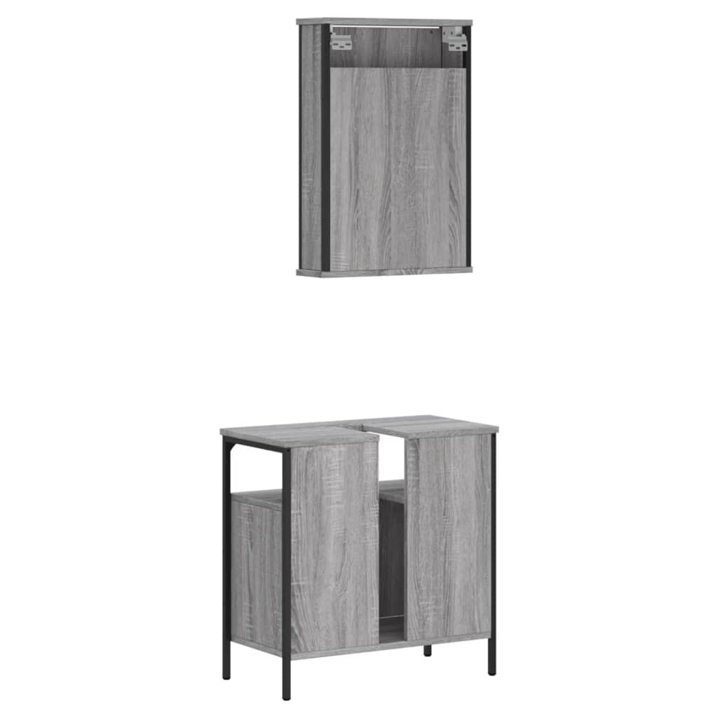 Set Mobili da Bagno 2 pz Grigio Sonoma in Legno Multistrato | homemem39