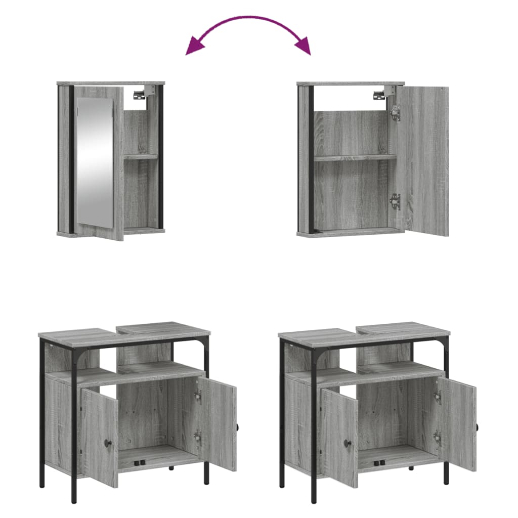 Set Mobili da Bagno 2 pz Grigio Sonoma in Legno Multistrato | homemem39