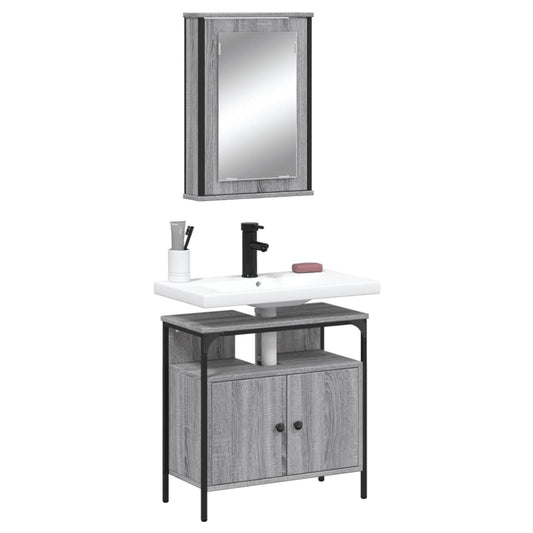 Set Mobili da Bagno 2 pz Grigio Sonoma in Legno Multistrato | homemem39