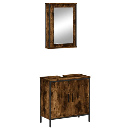 Set Mobili da Bagno 2 pz Rovere Fumo in Legno Multistrato | homemem39