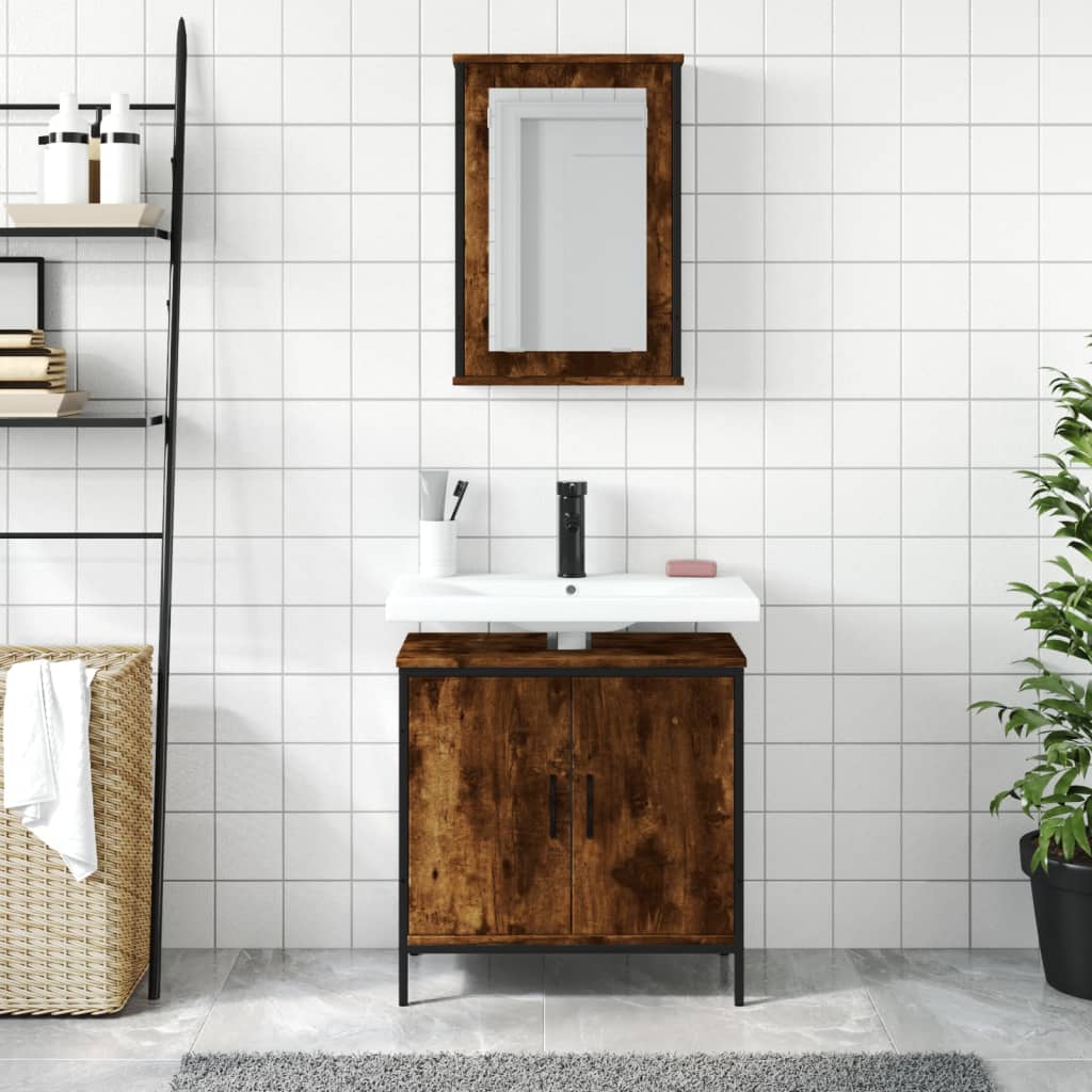 Set Mobili da Bagno 2 pz Rovere Fumo in Legno Multistrato | homemem39