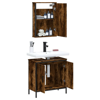 Set Mobili da Bagno 2 pz Rovere Fumo in Legno Multistrato