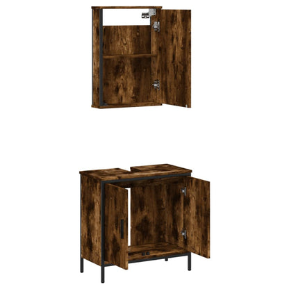 Set Mobili da Bagno 2 pz Rovere Fumo in Legno Multistrato | homemem39