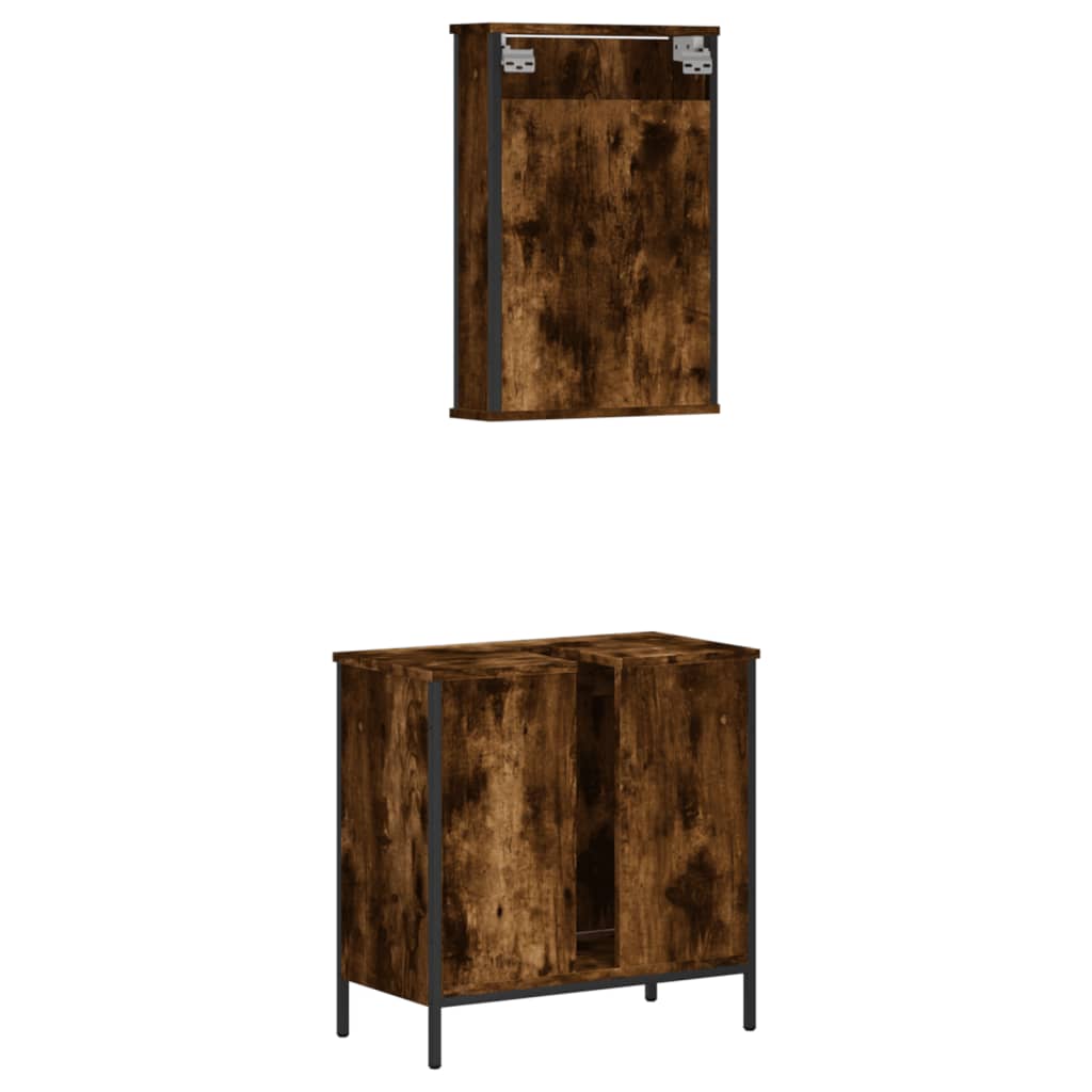 Set Mobili da Bagno 2 pz Rovere Fumo in Legno Multistrato | homemem39